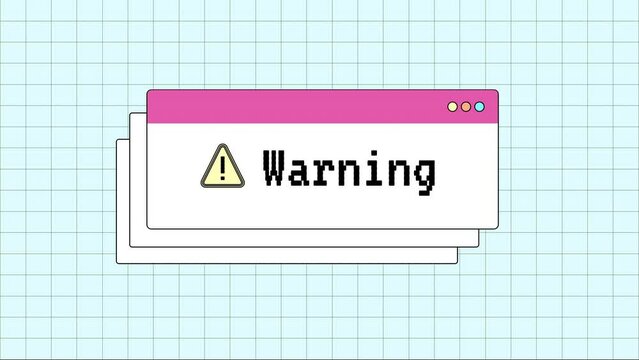 A pop-up warning message appears on a computer screen. Large interface UI. System Dialogue displays an error alert  loading on the screen.