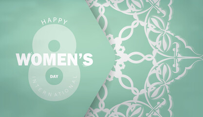 Holiday flyer 8 march international womens day mint color with winter white pattern