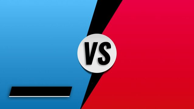 Versus competition with two sides (blue VS red) and a lightning bolt on green screen with a transition. Side by side sport, gaming, comparison or challenge motion graphic animation with text box. 