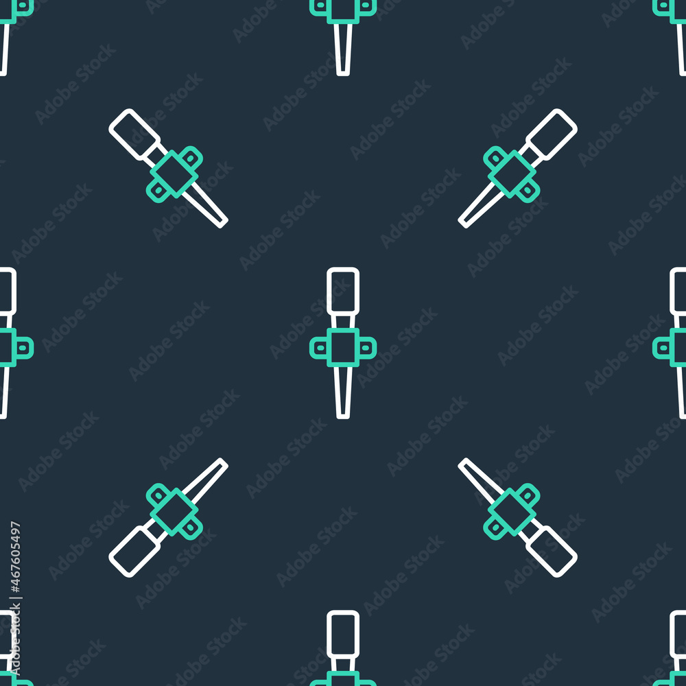 Poster Line Torch flame icon isolated seamless pattern on black background. Symbol fire hot, flame power, flaming and heat. Vector