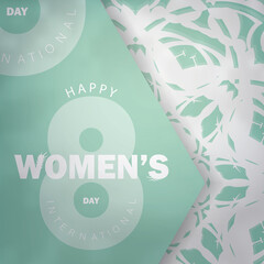 International womens day mint color flyer template with vintage white ornament