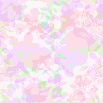 Floral seamless pattern in pink shades with silhouettes of herbs and flowers for textile