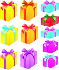 vector set of multicolored gift boxes with bows isolated on a white background