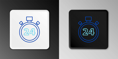 Line Stopwatch 24 hours icon isolated on grey background. All day cyclic icon. 24 hours service symbol. Colorful outline concept. Vector