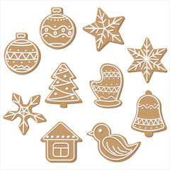 Vector set of cartoon Christmas cookies isolated on white background.