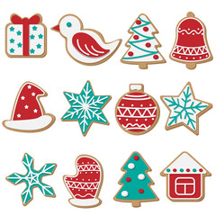 Fototapeta na wymiar Vector set of Christmas cookies isolated on white background.