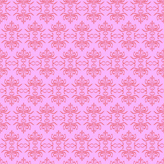 Abstract vector seamless pattern. Red plant elements isolated on pink background.