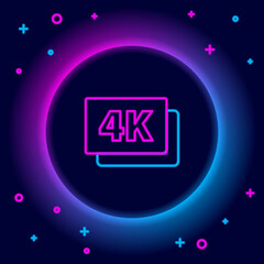 Glowing neon line 4k Ultra HD icon isolated on black background. Colorful outline concept. Vector