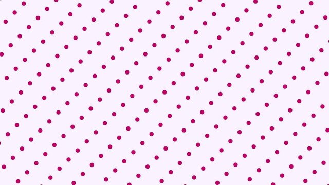 Bright pink dots moving in a loop. Repeating colourful circles animating across pastel pink background. Playful and youthful spots for pop product backdrop, wallpaper or video motion graphic texture.