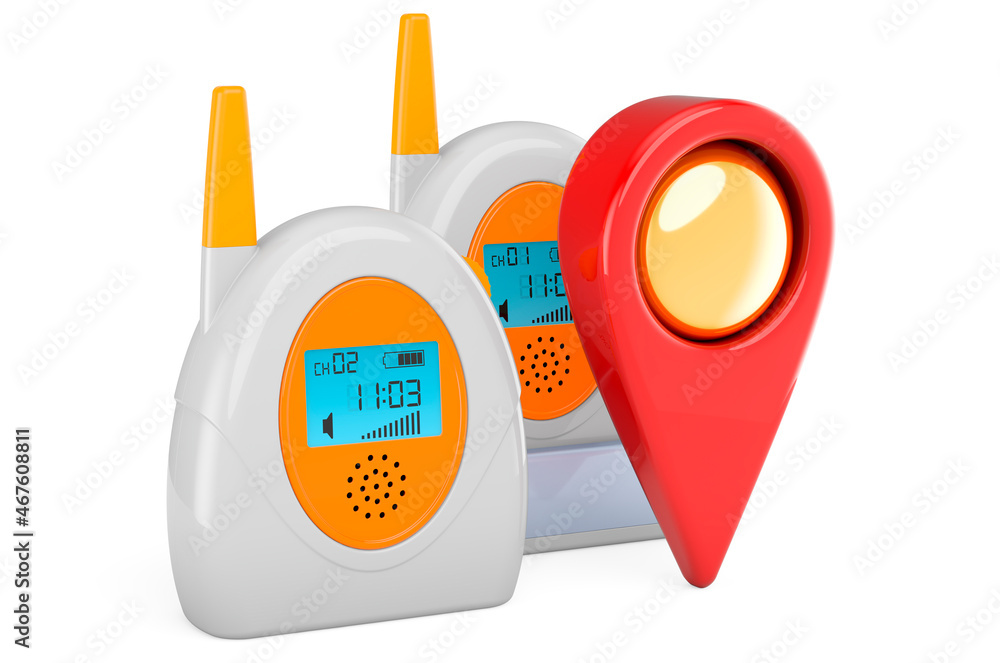 Poster audio baby monitor, baby alarm with map pointer. 3d rendering