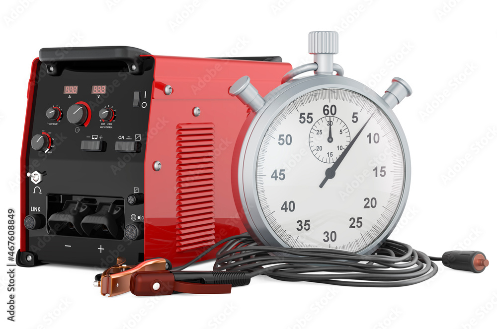 Poster multi process welder machine with stopwatch, 3d rendering