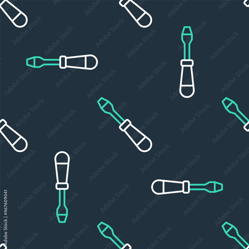 Poster line screwdriver icon isolated seamless pattern on black background. service tool symbol. vector