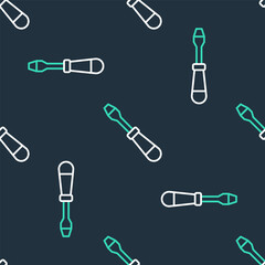 Line Screwdriver icon isolated seamless pattern on black background. Service tool symbol. Vector