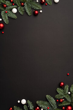 Christmas template for design with festive frame on black background
