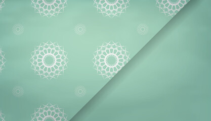 Mint color banner with luxurious white ornament for design under your logo