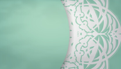 Mint color banner with luxurious white pattern for logo or text design