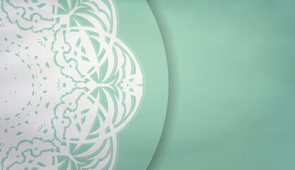 Mint color banner with vintage white pattern and space for your logo or text