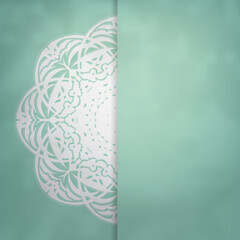 Mint color brochure with Greek white ornament for your congratulations.