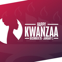 Happy Kwanzaa. December 26 - January 1. Holiday concept. Template for background, banner, card, poster with text inscription. Vector EPS10 illustration.