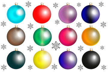 set of Christmas balls, Christmas decorations to make illustrations of Christmas festivities. Snowflakes	