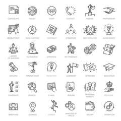 Set of Head Hunting Related Vector Line Icons