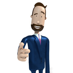 Handsome businessman pointing finger, white background - 3D illustration