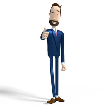 Handsome businessman pointing finger, white background - 3D illustration