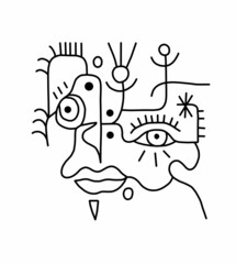 Abstract surreal illustrated face of geometric shapes. Isolated on a white background.