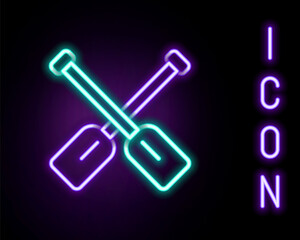 Glowing neon line Paddle icon isolated on black background. Paddle boat oars. Colorful outline concept. Vector