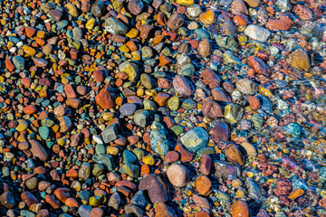 Colorful Rocks On The Shore of Flathead Lake, Volunteer Park, Lakeside, Montana, USA