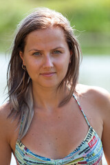 Young woman swimming. Soft focus