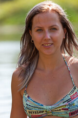 Young woman swimming. Soft focus