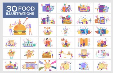 Fototapeta na wymiar Set Illustration. Healthy Food Fast Food. Beautiful vector illustration.