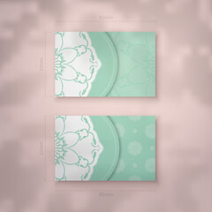 Mint vintage white pattern business card template for your brand.