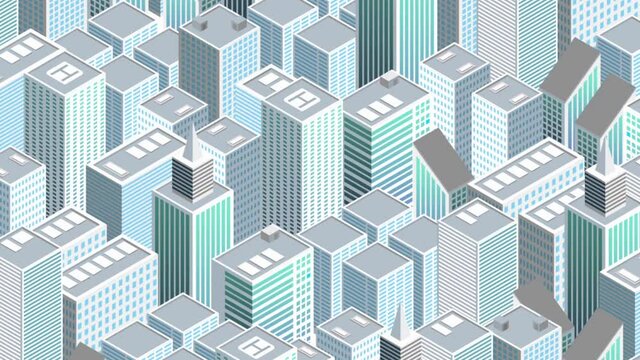 Cyberpunk futuristic city with skyscrapers. Camera moves through abstract isometric city. 4K animation