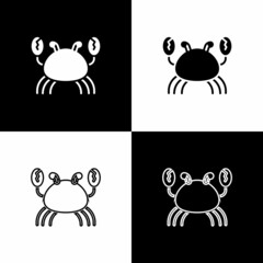 Set Crab icon isolated on black and white background. Vector