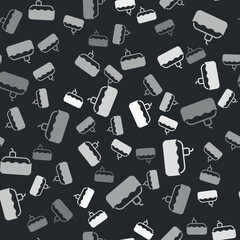 Grey Submarine icon isolated seamless pattern on black background. Military ship. Vector