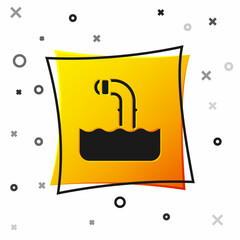 Black Periscope in the waves above the water icon isolated on white background. Yellow square button. Vector