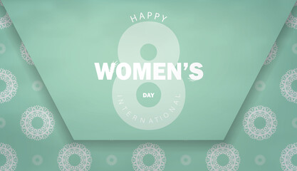 Postcard template international womens day mint color with winter white pattern