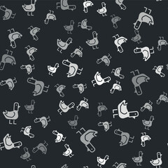 Grey Dove icon isolated seamless pattern on black background. Vector