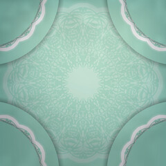 This greeting card is mint colored with a vintage white pattern and is ready for printing.