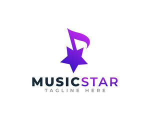 Music and Star Icon for Superstar Logo Design Template Element