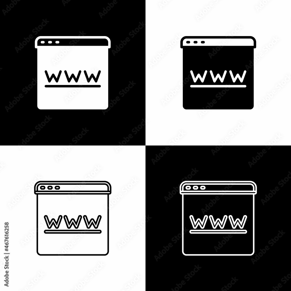 Poster set browser window icon isolated on black and white background. vector