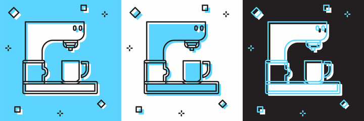 Set Coffee machine icon isolated on blue and white, black background. Vector