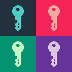 Pop art House key icon isolated on color background. Vector