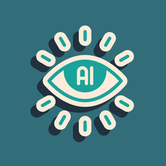 Green Artificial intelligence AI icon isolated on green background. Machine learning, cloud computing, automated support assistance and networks. Long shadow style. Vector