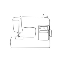 Sewing overlock machine continuous line drawing. One line art of home appliance, sewing, atelier, embroidery, overlock, stitch.