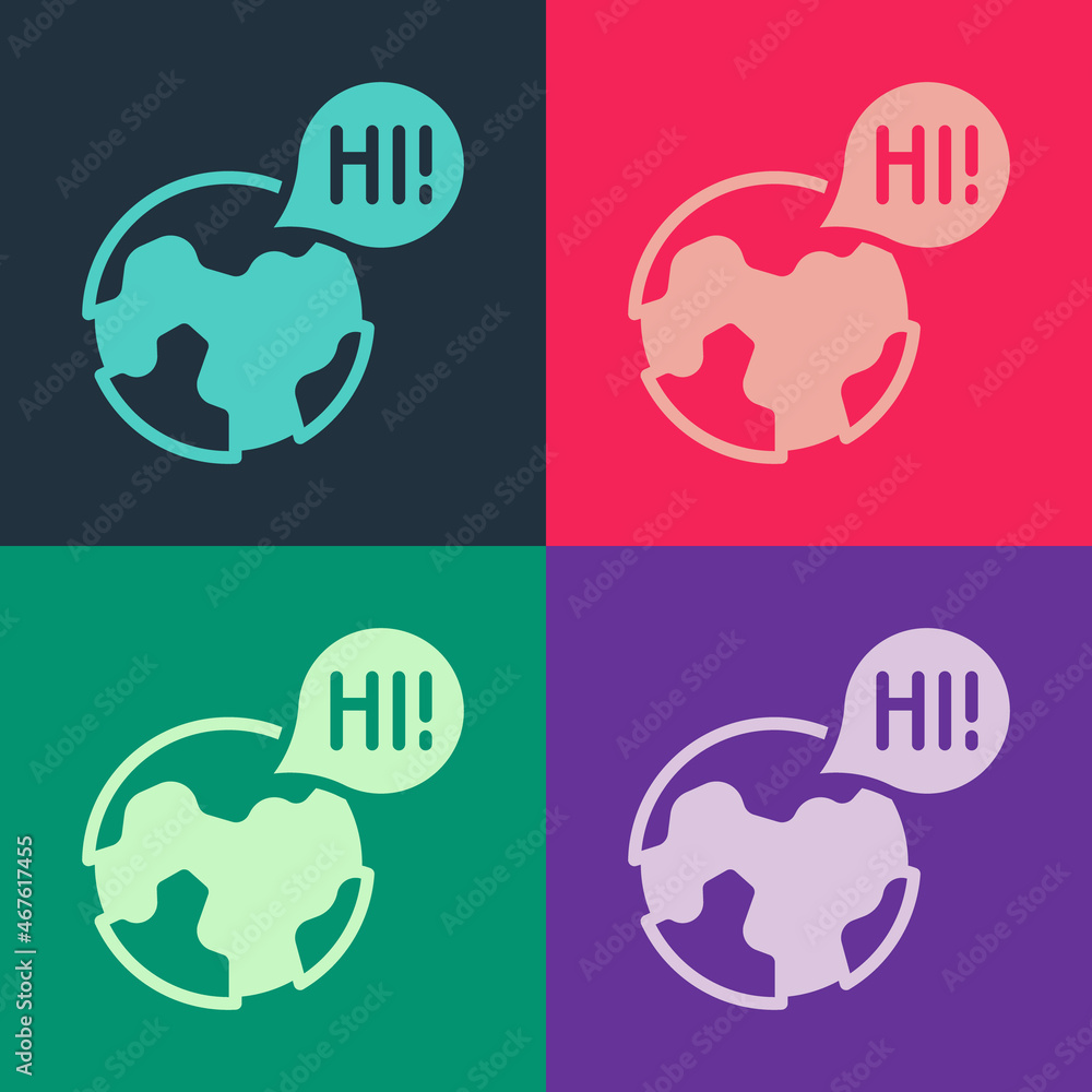 Poster pop art learning foreign languages icon isolated on color background. translation, language interpre