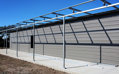 Fototapeta premium Metal building constructions. Barndominimum, popular still homes in Texas