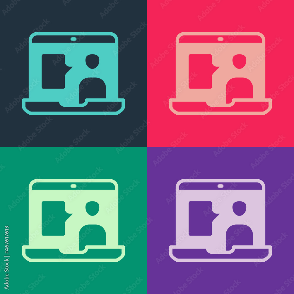 Poster pop art e-learning of different foreign languages icon isolated on color background. vector